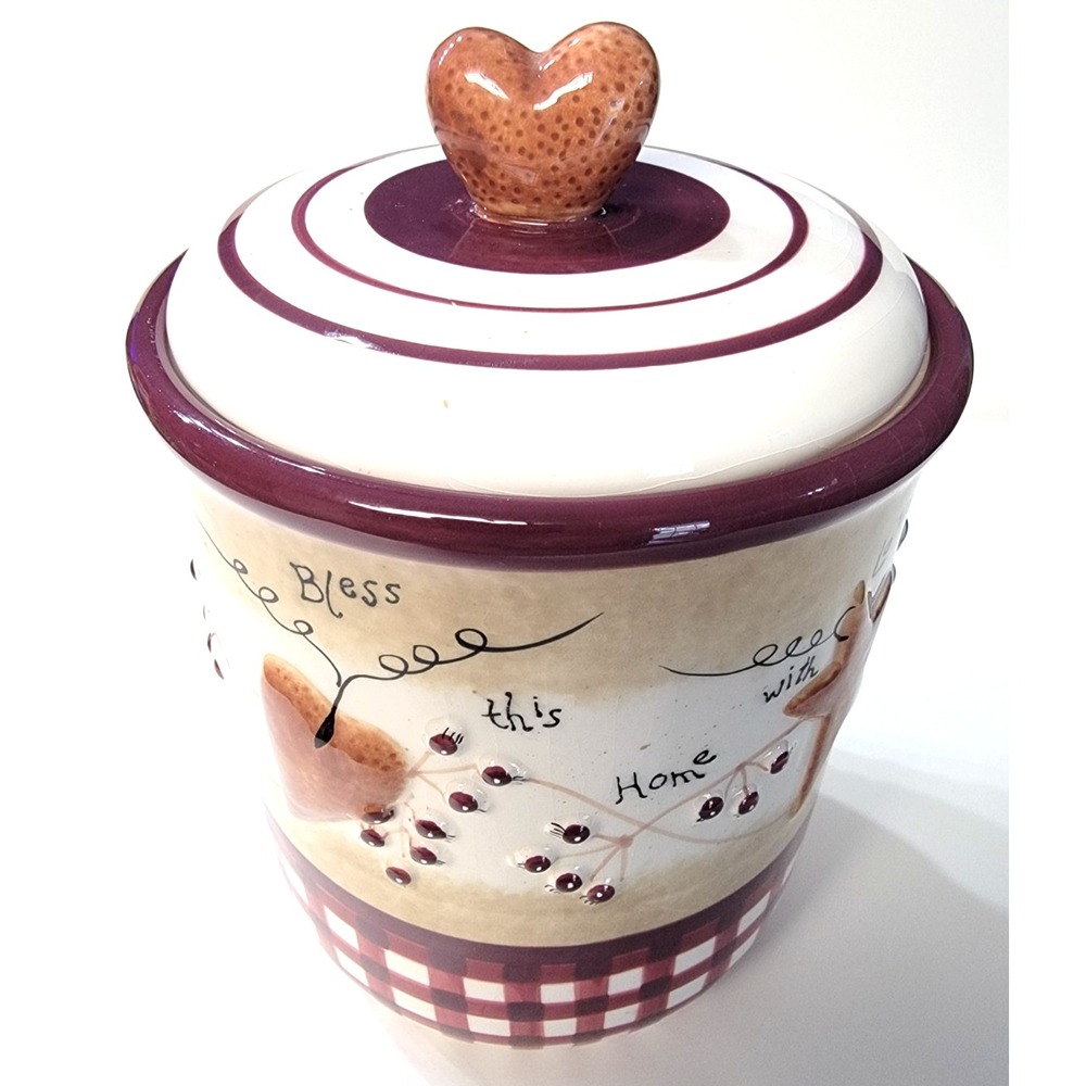Vintage Linda Spivey Hearts and Stars Large Canister Farmhouse Country